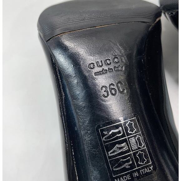 Gucci Black Patent Leather Pumps Silver Buckle Blue Satin Heels Sz EU 36 - Picture 3 of 10